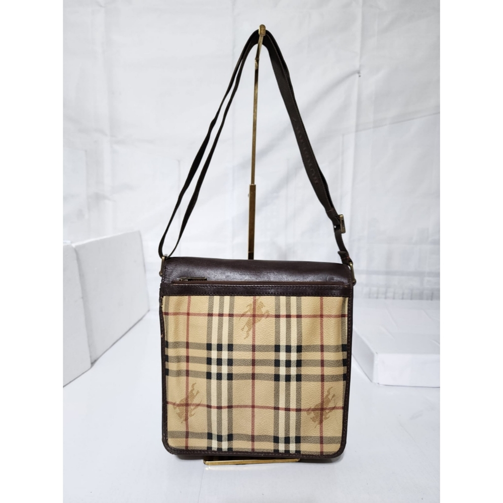 Burberry Haymarket Check Flap Crossbody Bag Brown/ Beige